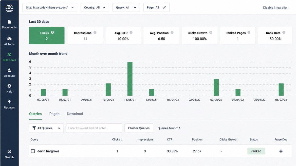 Frase review — Frase interface screenshot