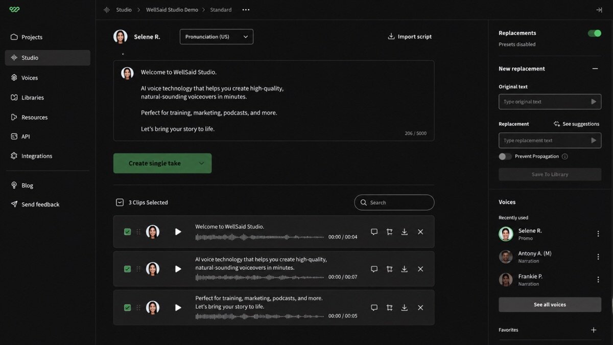 Wellsaid labs review — WellSaid Labs interface screenshot