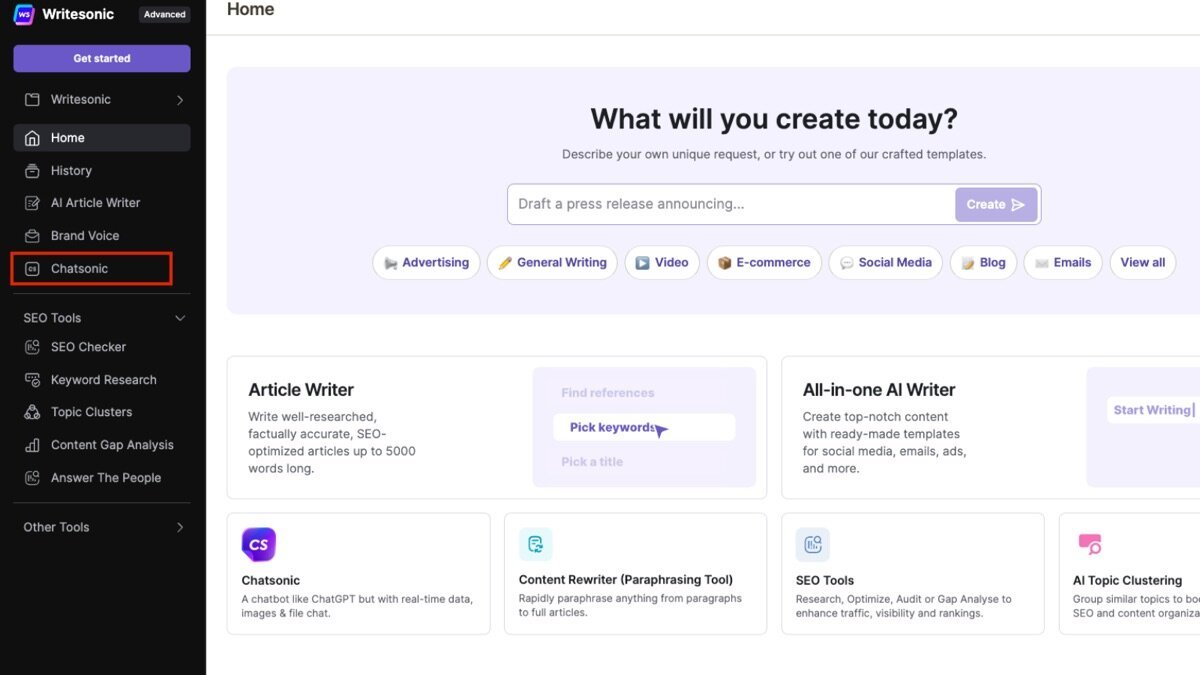 Writesonic review — Writesonic interface screenshot